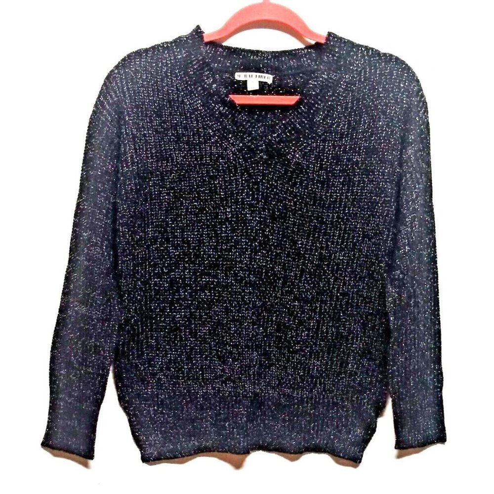 Moral Fiber Sweater womens Black SPARKLY Pullover Sz M Long-Sleeve V-neck EUC